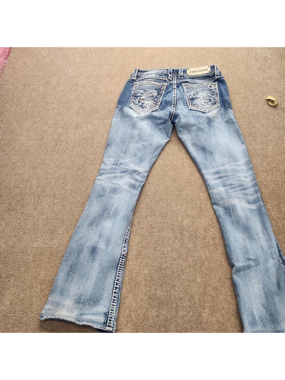 EUC Rock Revival evil mid rise womans jeans factory distressed 31 - Picture 5 of 8